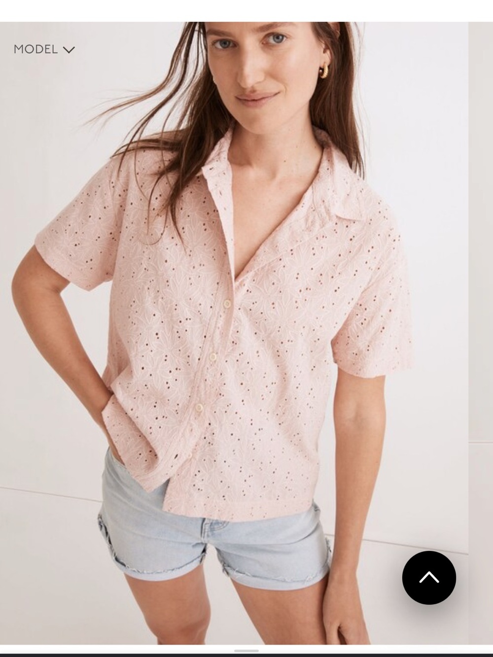 Madewell Light Pink Eyelet Short-Sleeve Button Shirt
